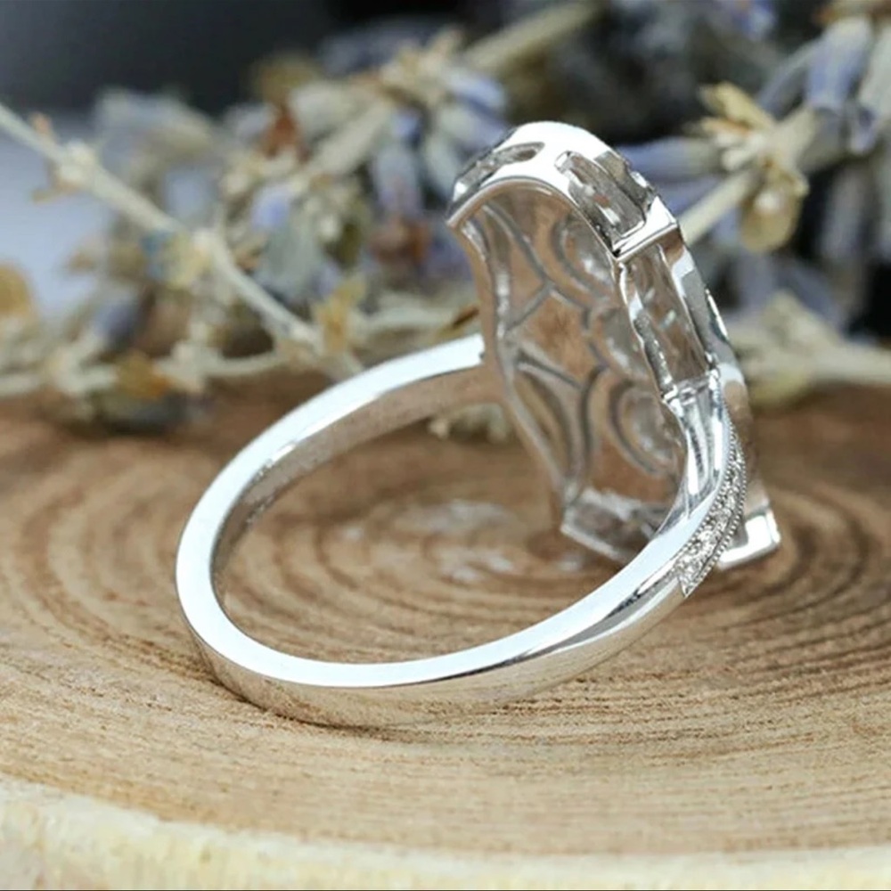 Vintage Inspired Pave Silver Art Deco Ring - Picture 7 of 8
